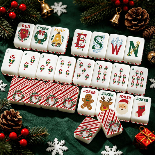 Nostalgic Santa Classic Traditional Christmas Mahjong Tiles And Carry Case - Splash Of Mahj And Color Co.