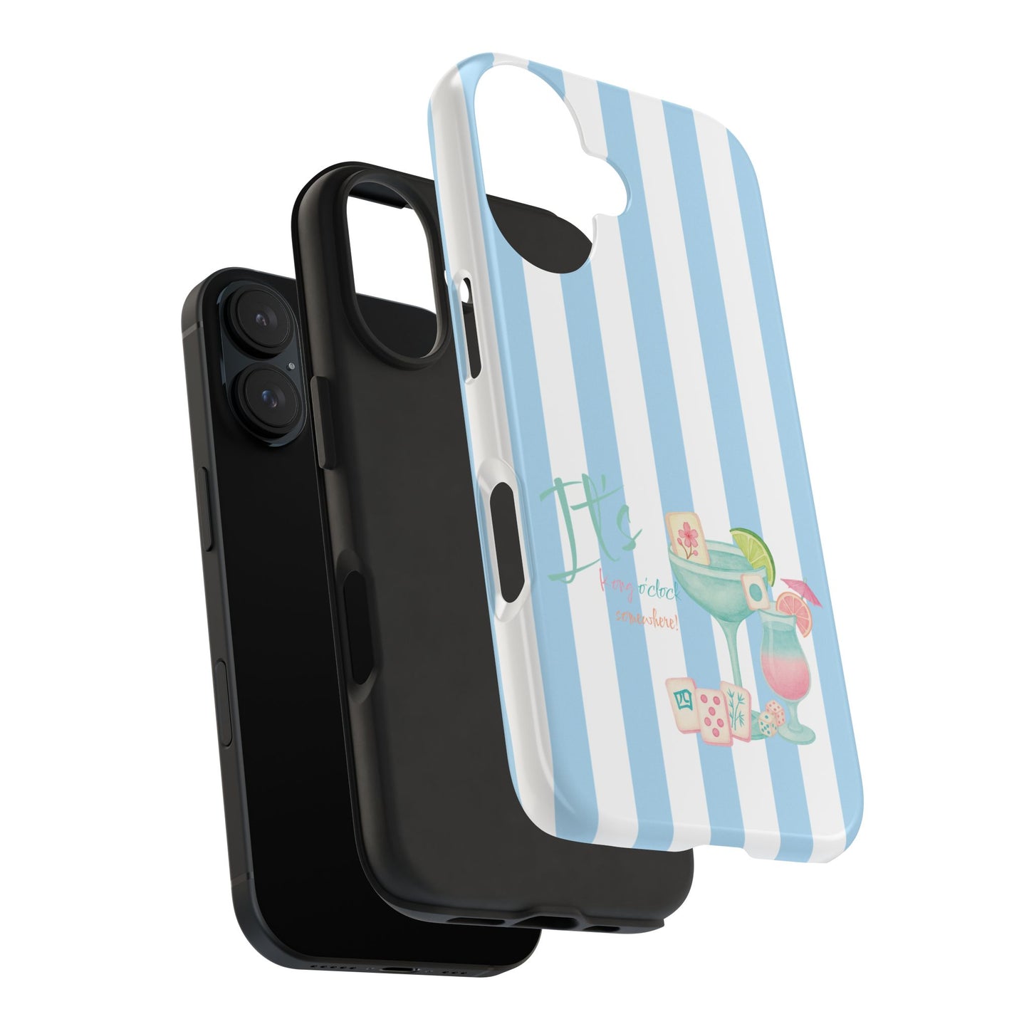 Mahjong Phone Case, Funny It's Kong O' Clock Somewhere, Blue White Preppy Style
