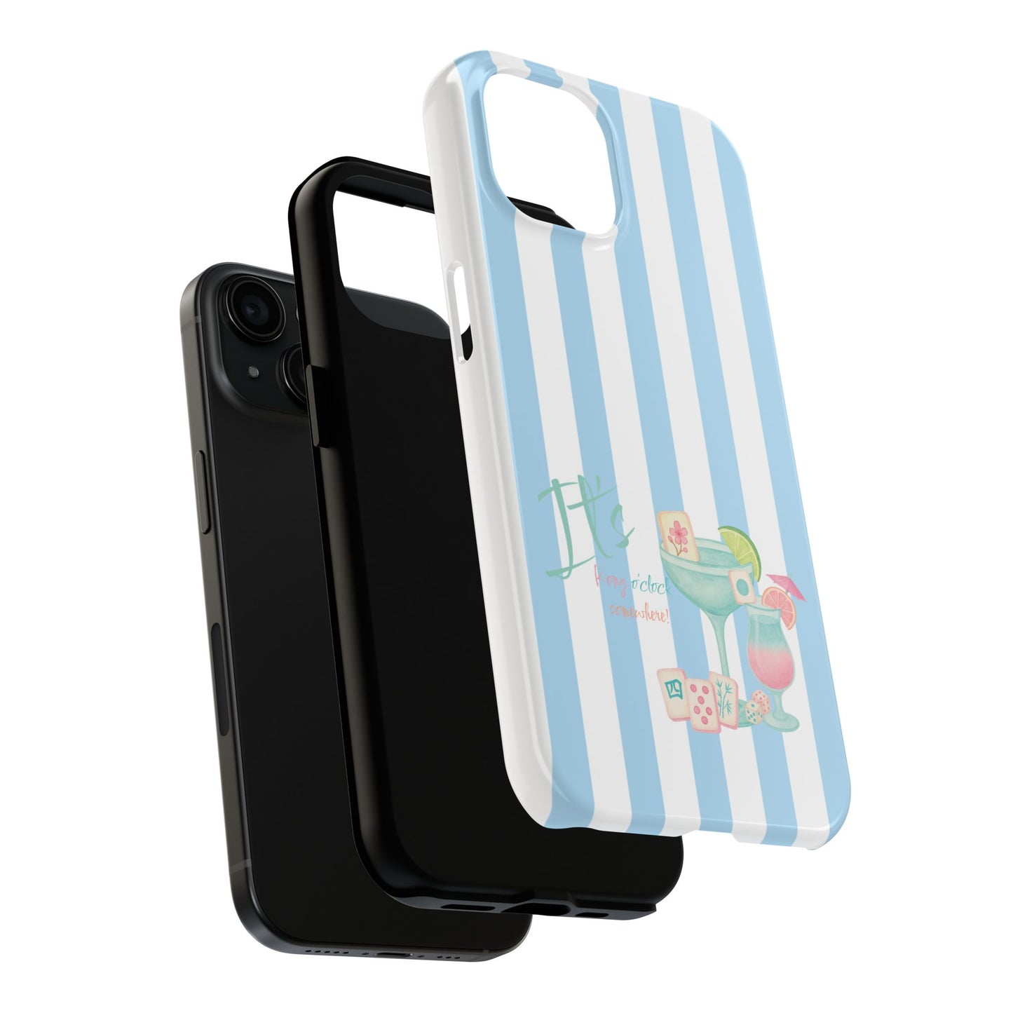 Mahjong Phone Case, Funny It's Kong O' Clock Somewhere, Blue White Preppy Style