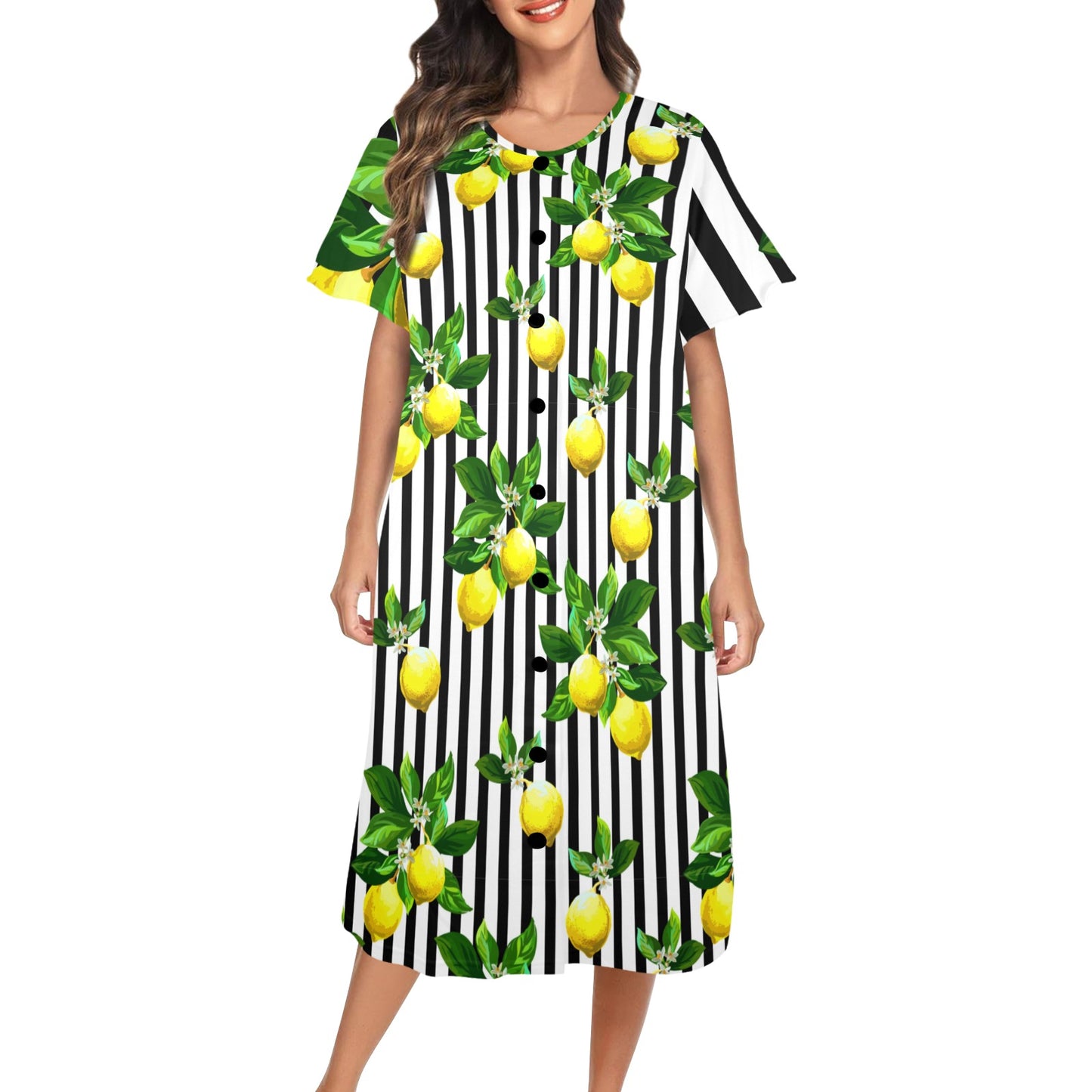 Zesty Lemon Black And White Striped Preppy Women's Muumuu Dress