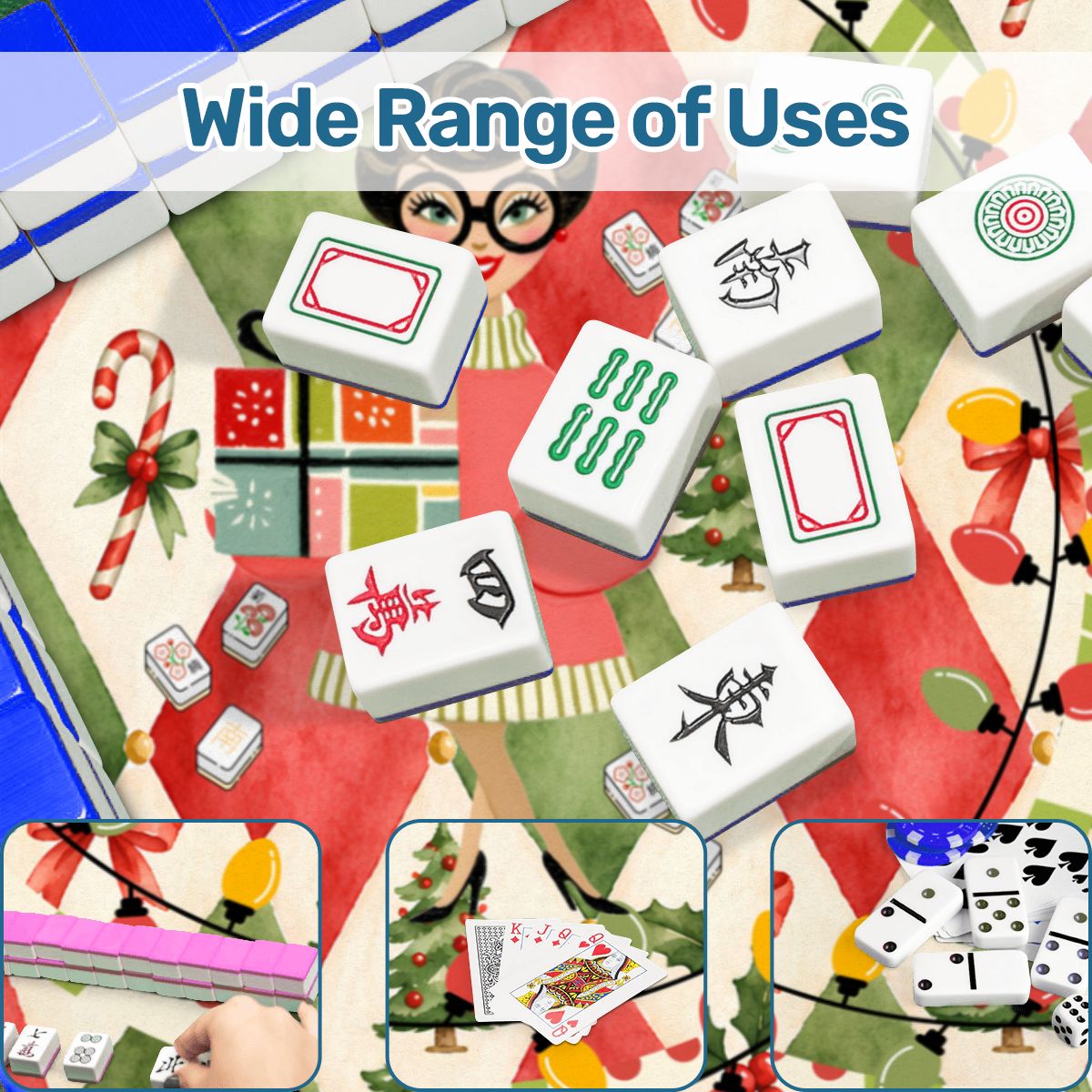 Harlequin Christmas Nostalgic Watercolor Green Burnish Red Round Mahjong Mat - Splash Of Mahj And Color Co.