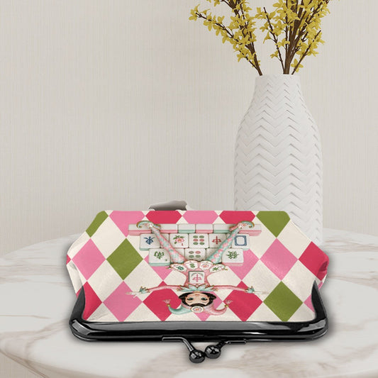 Mahjie The Mahjong Mascot Women's Leather Kiss Lock Coin Purse - Splash Of Mahj And Color Co.
