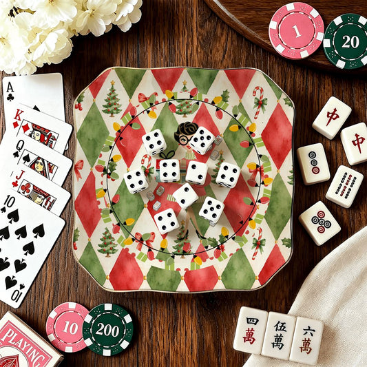 Cuz We Need A Little Christmas Scalloped Ceramic Mahjong Dice Tray - Splash Of Mahj And Color Co.