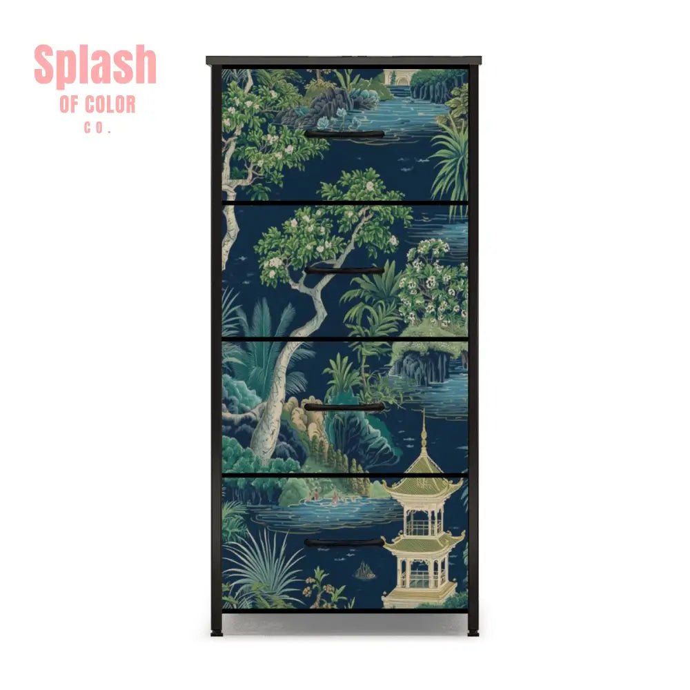 Asian Garden Chinoiserie Royal Blue, Green Storage 4 - Drawer Dresser - Splash of Color co.