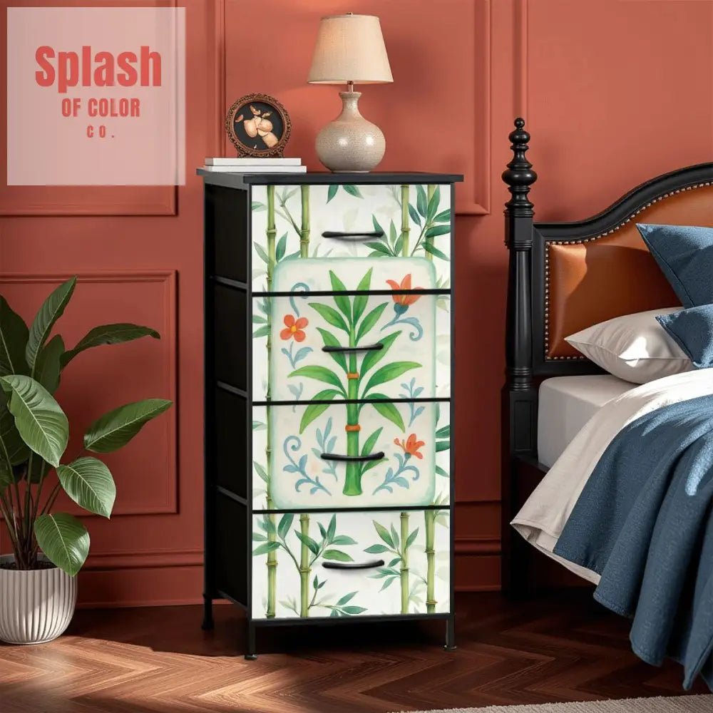 Asian Chinoiserie Green Bamboo Mahjong 4 - Drawer Dresser - Splash of Color co.