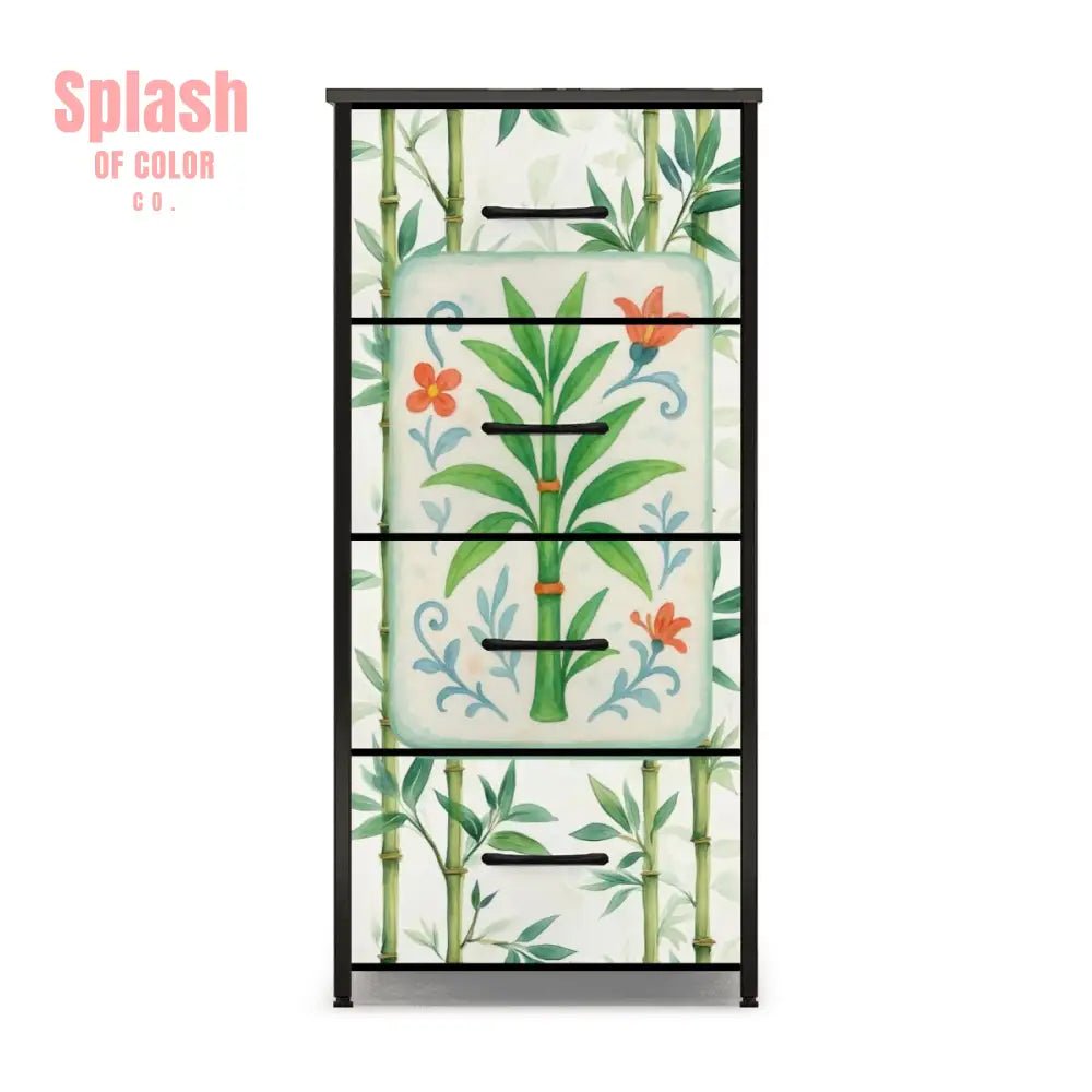 Asian Chinoiserie Green Bamboo Mahjong 4 - Drawer Dresser - Splash of Color co.
