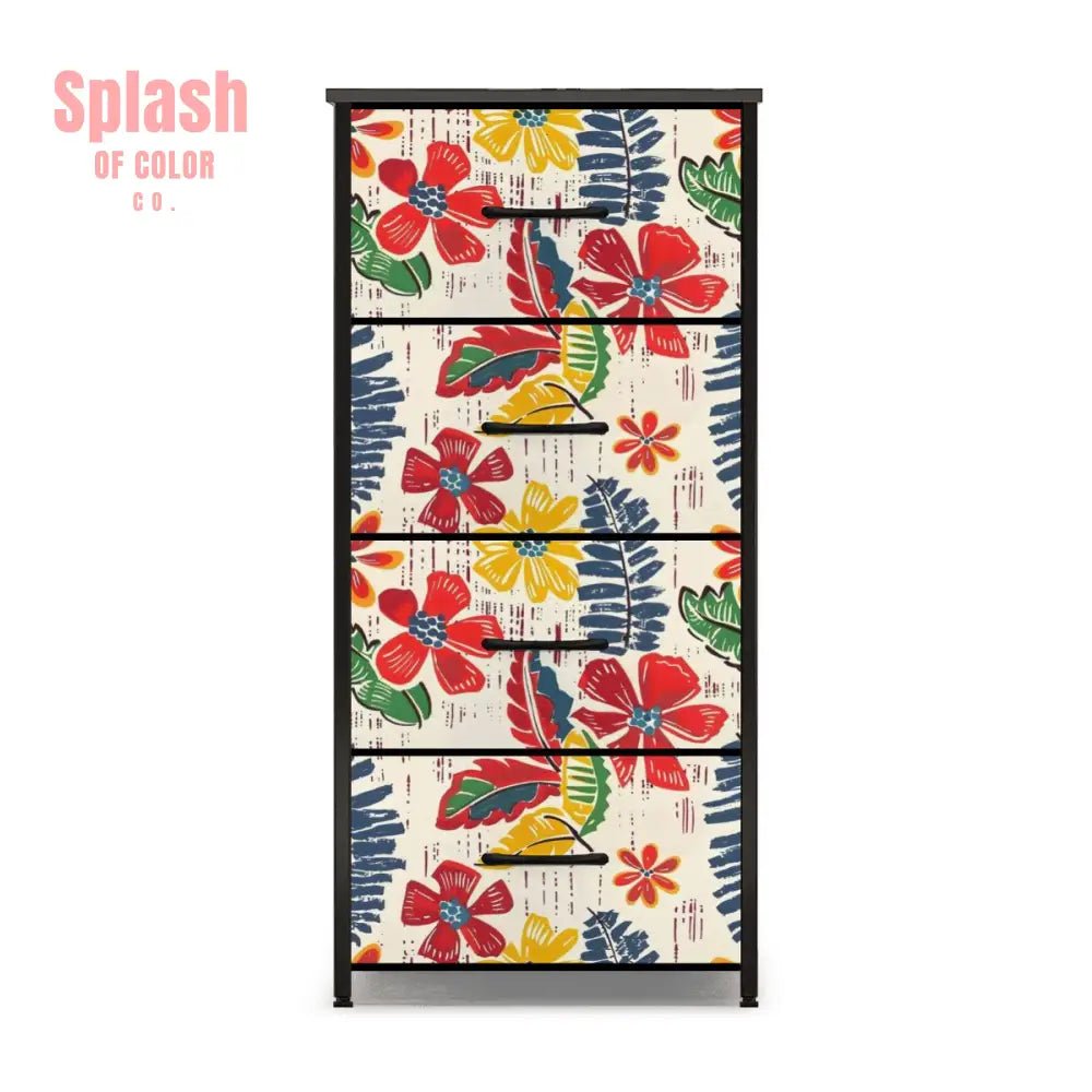 Floral Heritage Blue, Red, Yellow Modern 4 - Drawer Dresser - Splash of Color co.