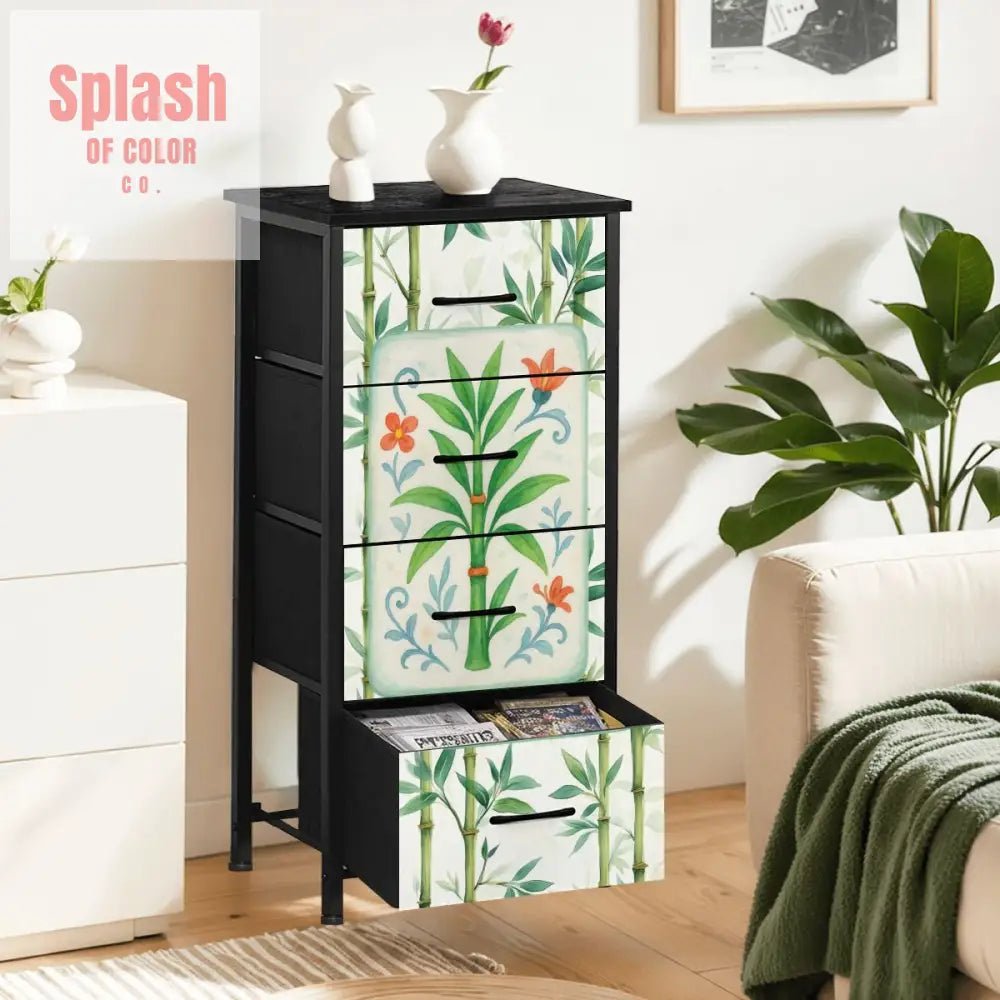 Asian Chinoiserie Green Bamboo Mahjong 4 - Drawer Dresser - Splash of Color co.