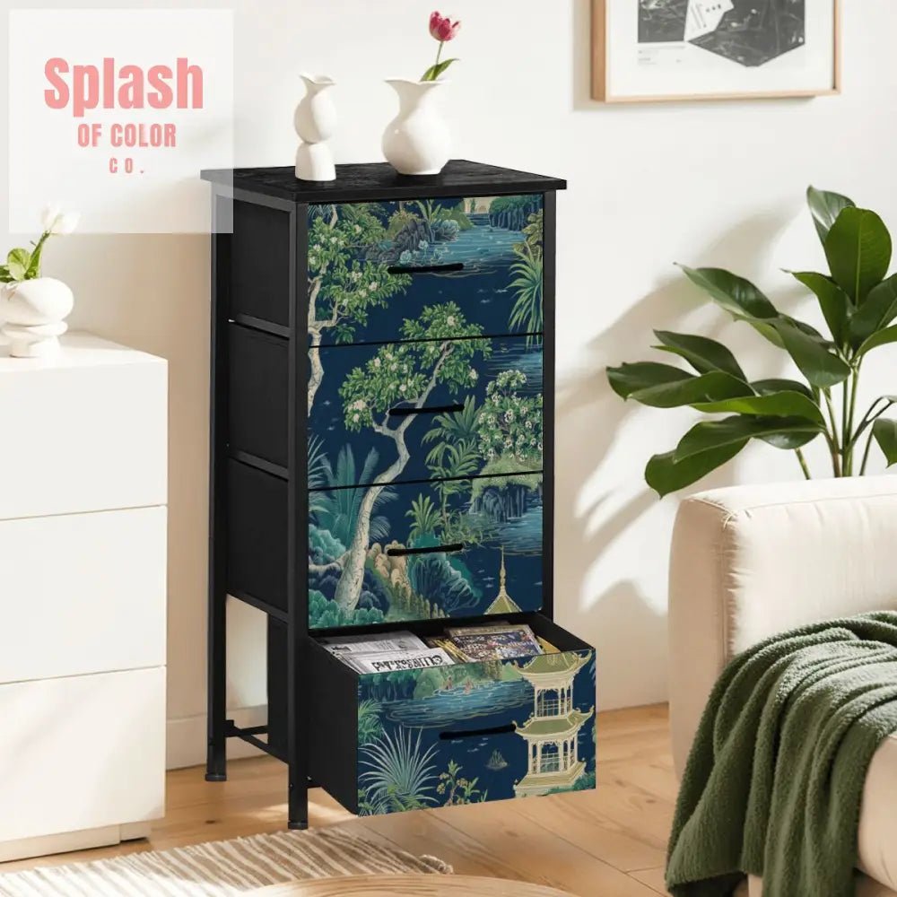 Asian Garden Chinoiserie Royal Blue, Green Storage 4 - Drawer Dresser - Splash of Color co.