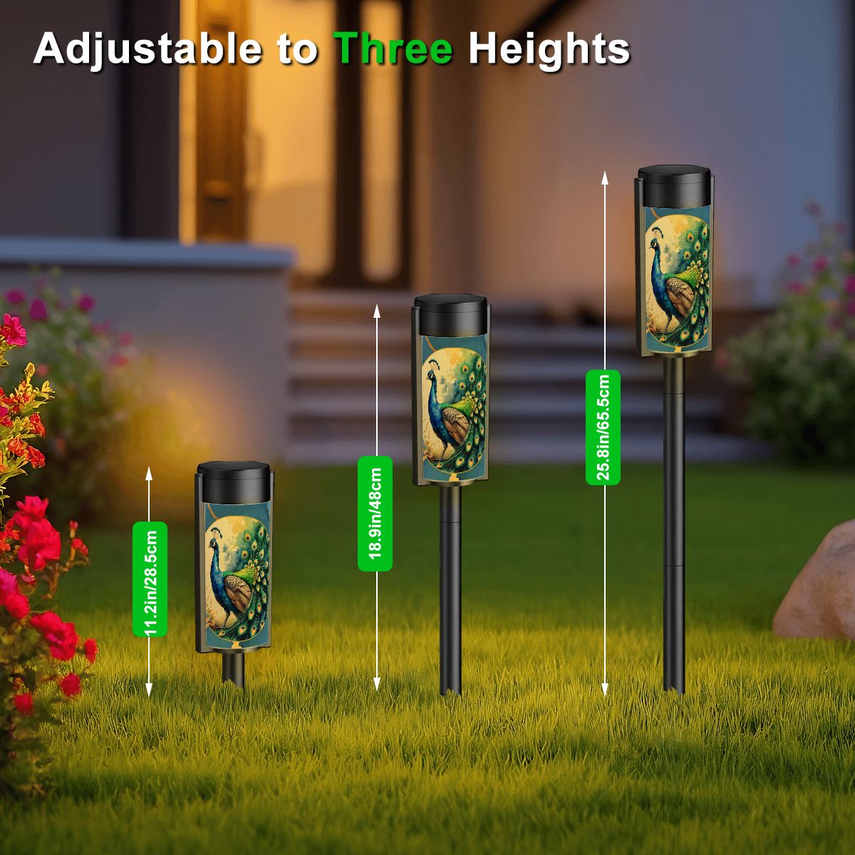 Peacock Watercolor Floral Asian Zen Garden Floral Outdoor Solar Lights