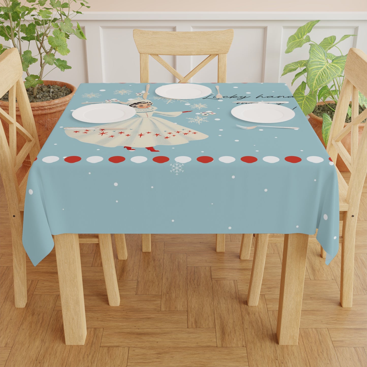 Festive Mahjong Christmas Tablecloth, Lucky Hands Merry Hearts Snowflake Tablecloth