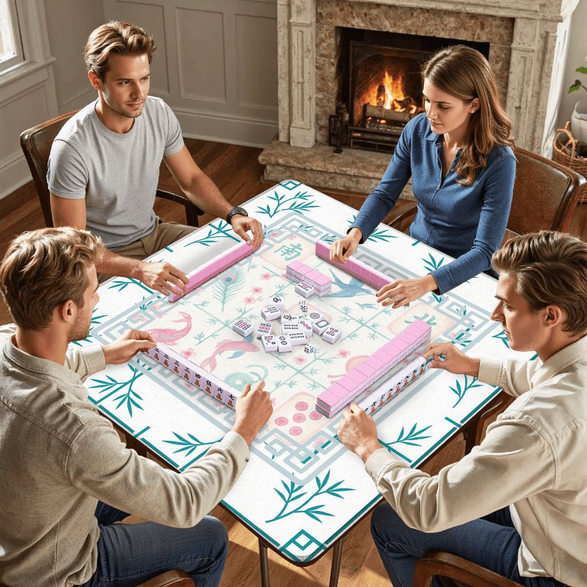 Mahjong Mat Watercolor Asian Zen Floral Pastel Mahjong Tile Game Mat