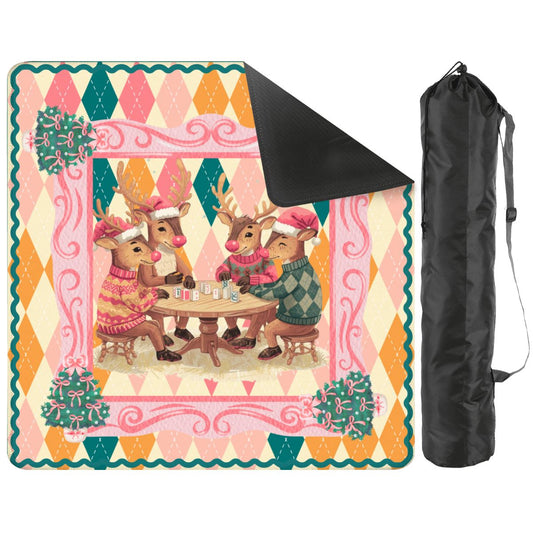 Oh Deer Christmas Mahjong Mat, Argyle Pastels And Whimsical Reindeer
