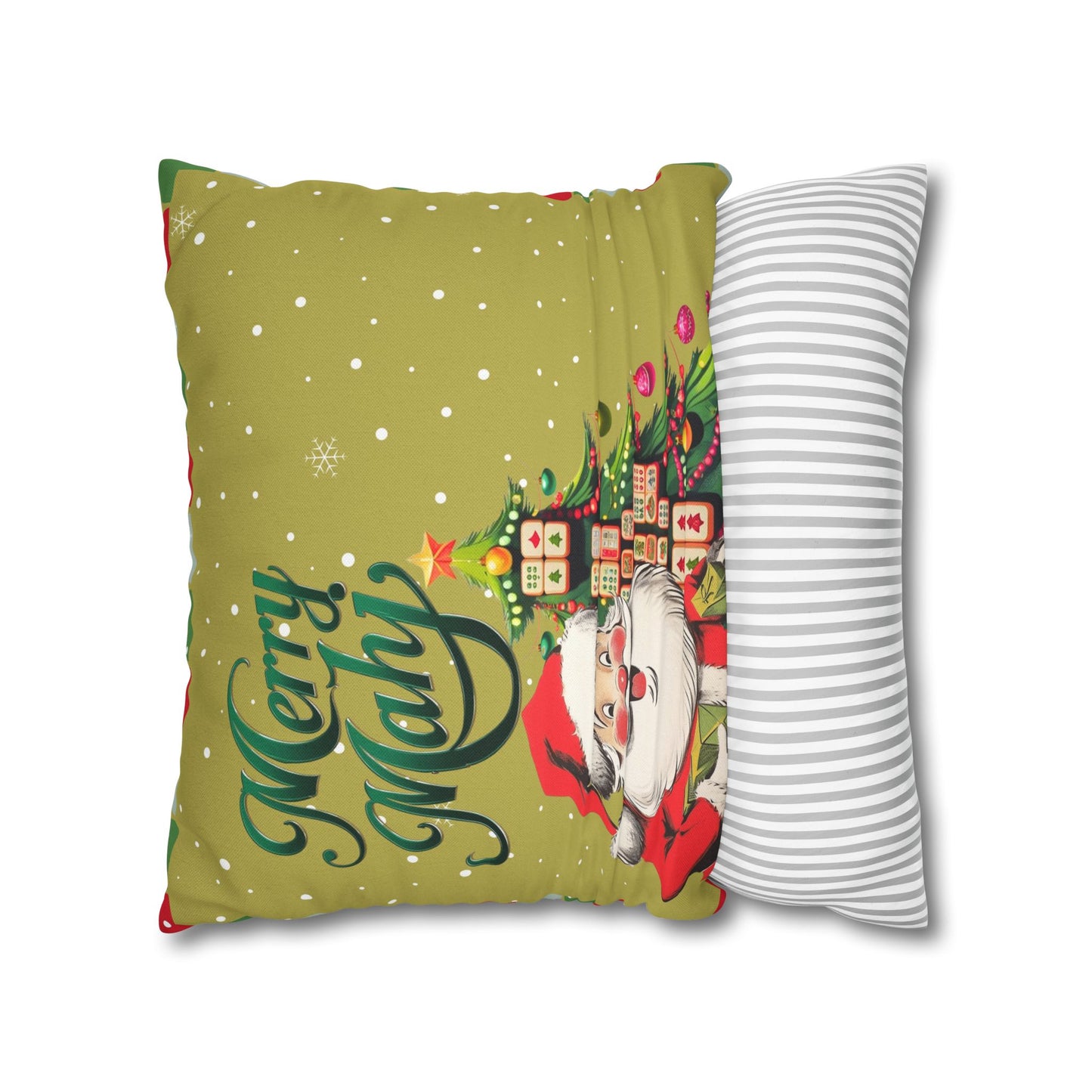 Merry Mahj Mahjong Christmas Festive Pillowcase, Whimsical Holiday Accent Pillowcase