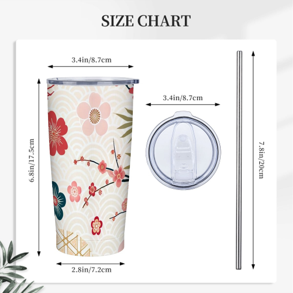 Asian Cherry Blossom Floral Stainless Steel Insulated Tumblers with Lid & Straw
