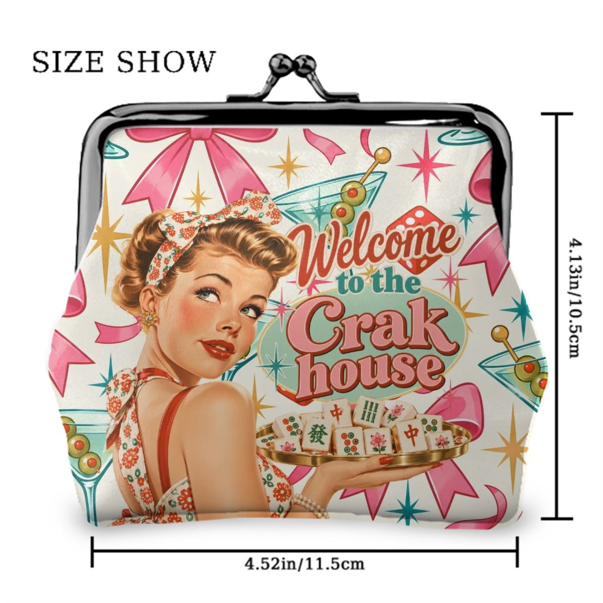 Funny Welcome To The Crak House Nostalgic Women's Leather Kiss Lock Coin Purse - Splash Of Mahj And Color Co.