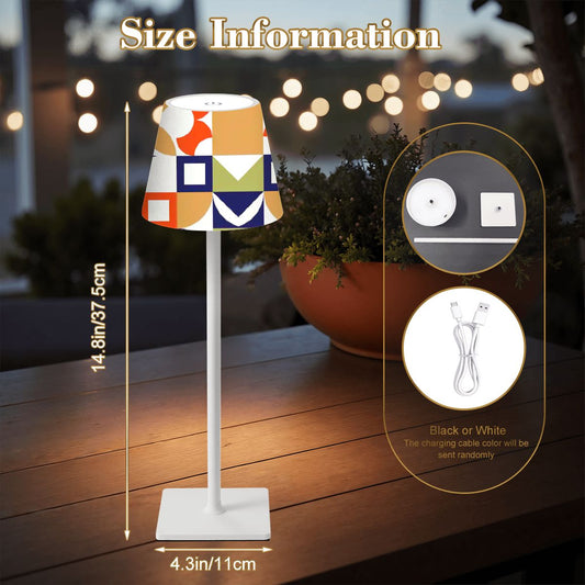 Modern Mahjong Geometric Orange Green Navy Blue LED Cordless Table Lamp - Splash of Color Co.