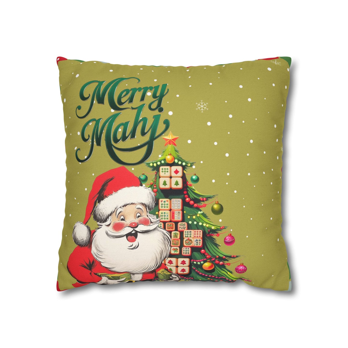 Merry Mahj Mahjong Christmas Festive Pillowcase, Whimsical Holiday Accent Pillowcase
