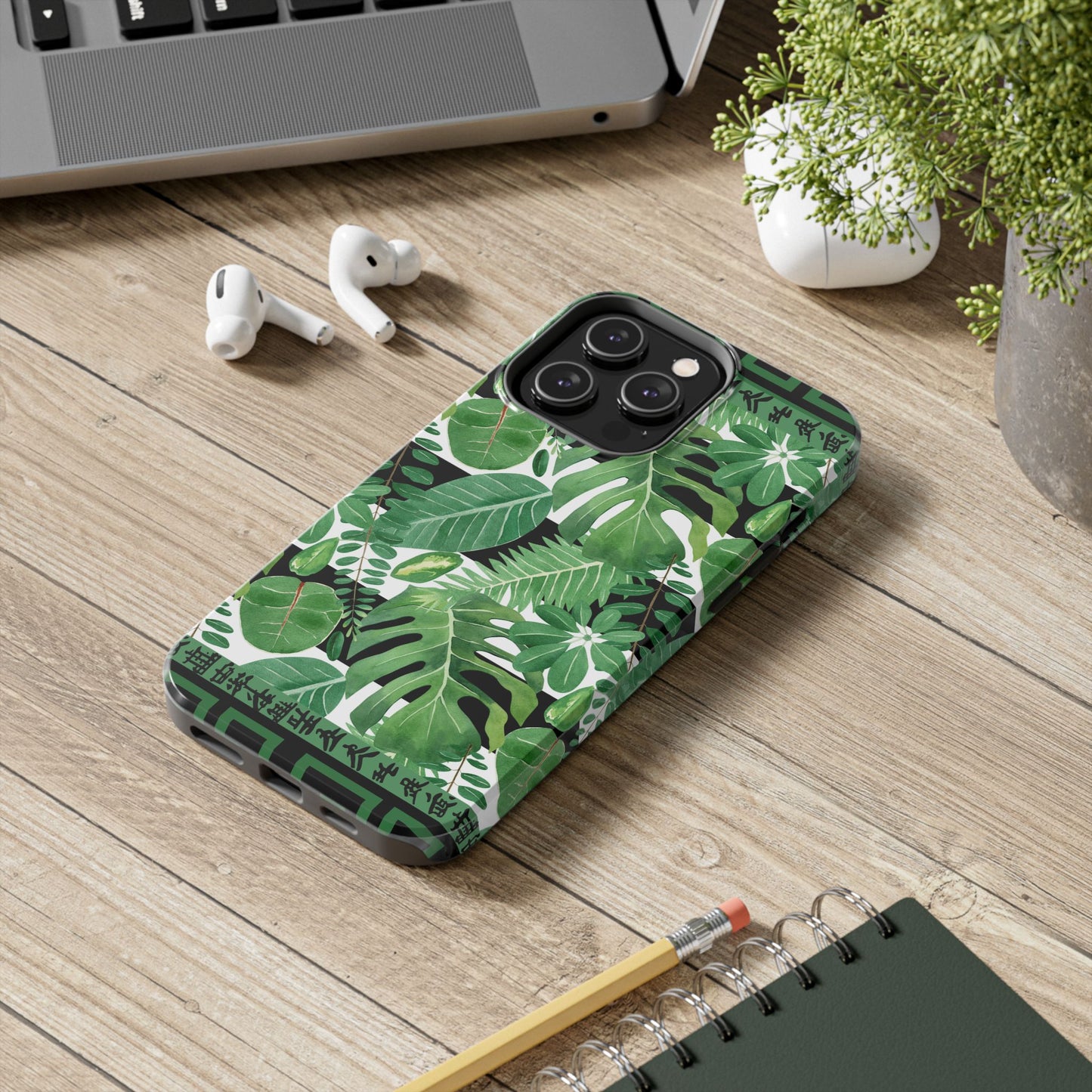 Tropical Mahjong Phone Case Tough Phone Case, Monstera Boho Style