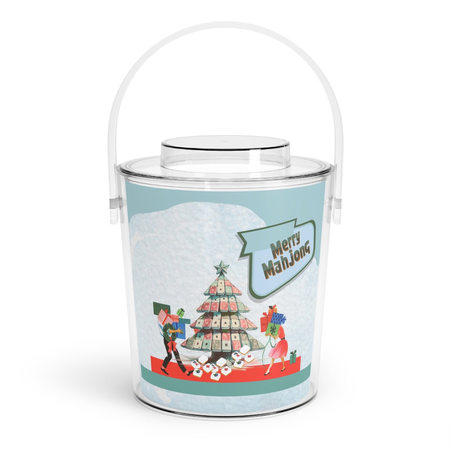 Mahjong Christmas Merry Mahjong Festive Ice Bucket with Tongs