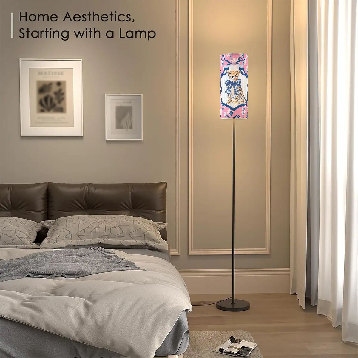 Charleston Cheetah, Modern Pink Floral Floor Reading Nook Lamp - Splash of Color Co.