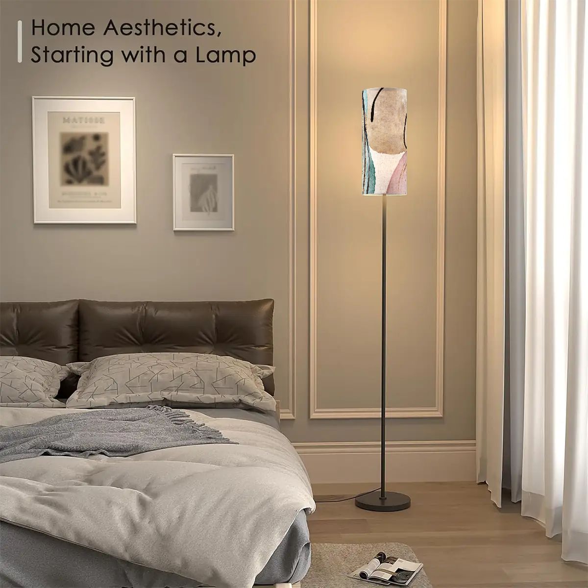 Boho Floor Lamp Bohemian Blush Pink Beige Abstract Modern Standing Lamp