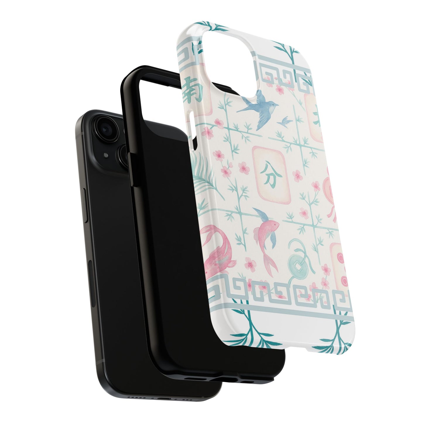 Whimsical Mahjong Tile Pastel Preppy Tough Phone Cases with Vibrant Oriental Designs Mahj Lover Gift