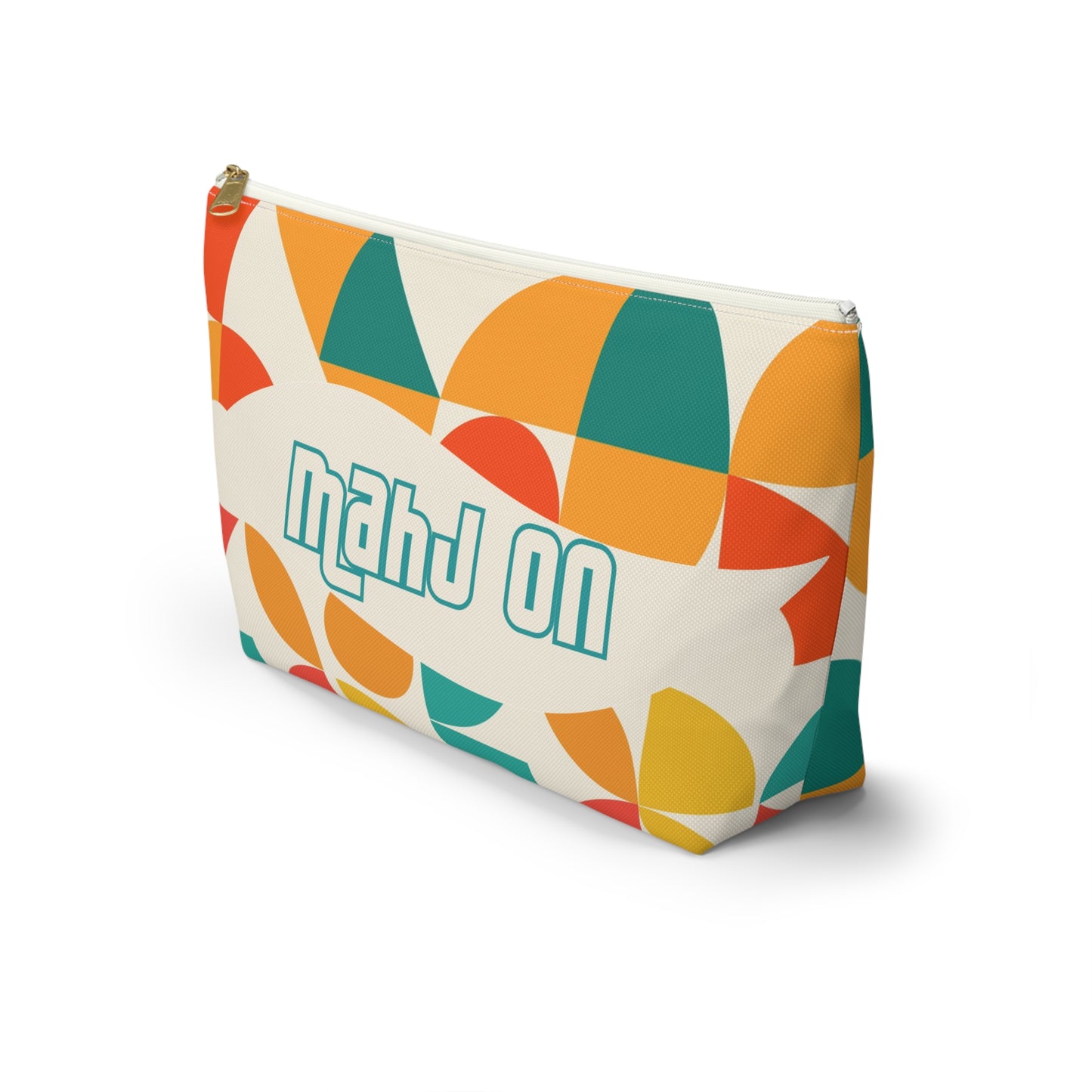 Mahjong Tile Tote Pouch, Colorful Geometric Orange, Yellow, Teal Mahj On Accessory Pouch
