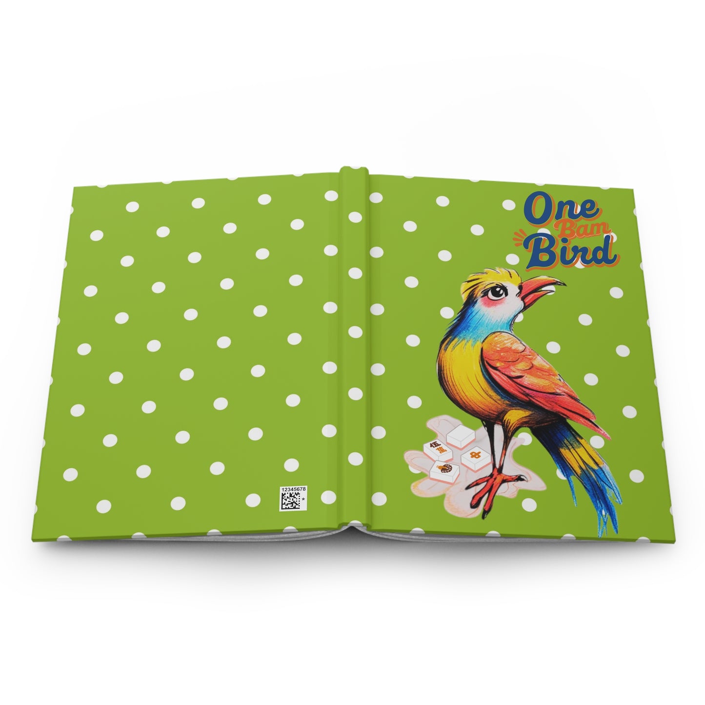 Mahjong One Bird Bam Vibrant Hardcover Notebook For Mahj Lovers Green White Polka Dot Preppy Style
