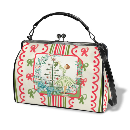 Books And Nooks Mahjong Lover Nostalgic Christmas Handbag, Kisslock Shoulder Bag - Splash Of Mahj And Color Co.