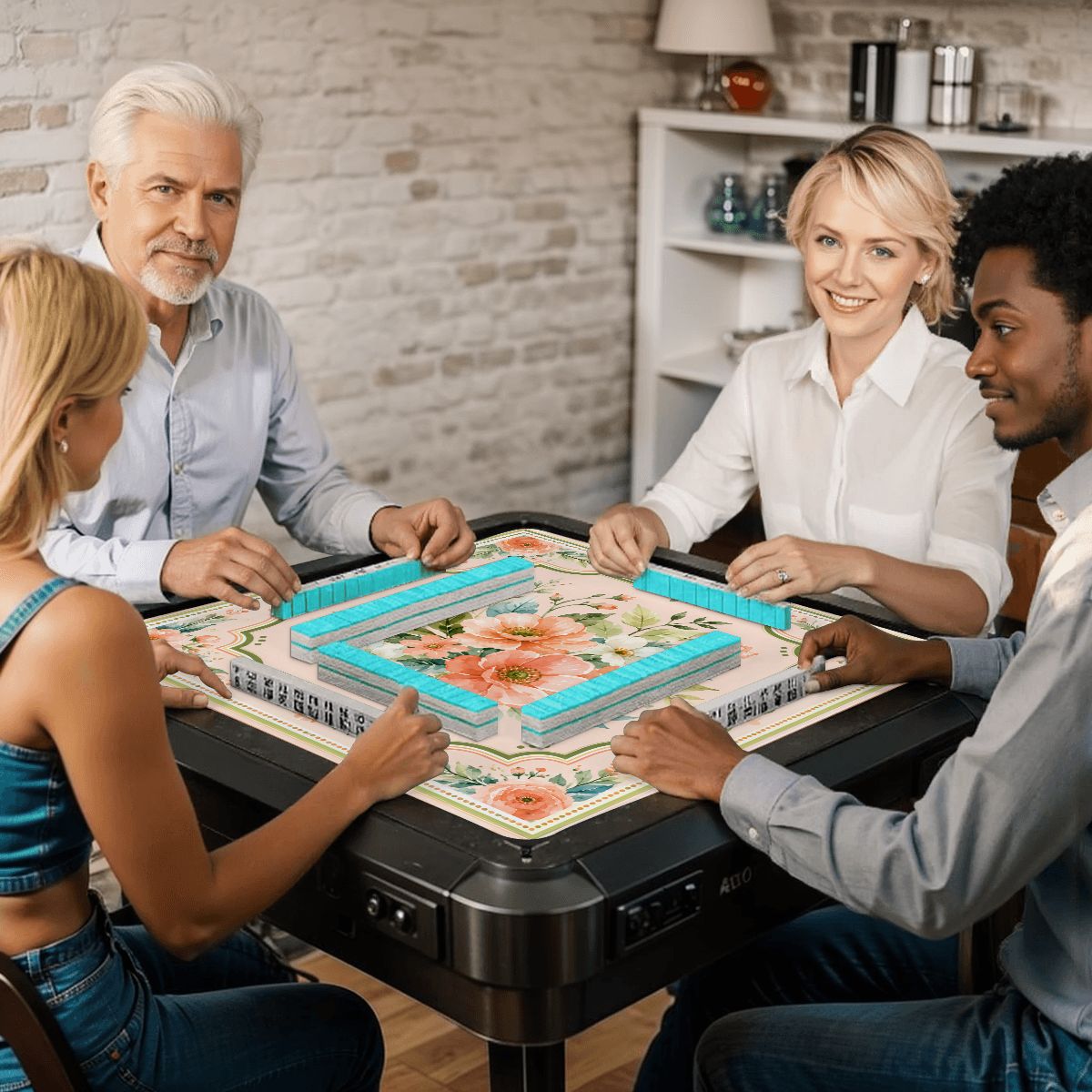 Poppy And Jade Soft Watercolor Mahjong Mat - Splash Of Mahj And Color Co.