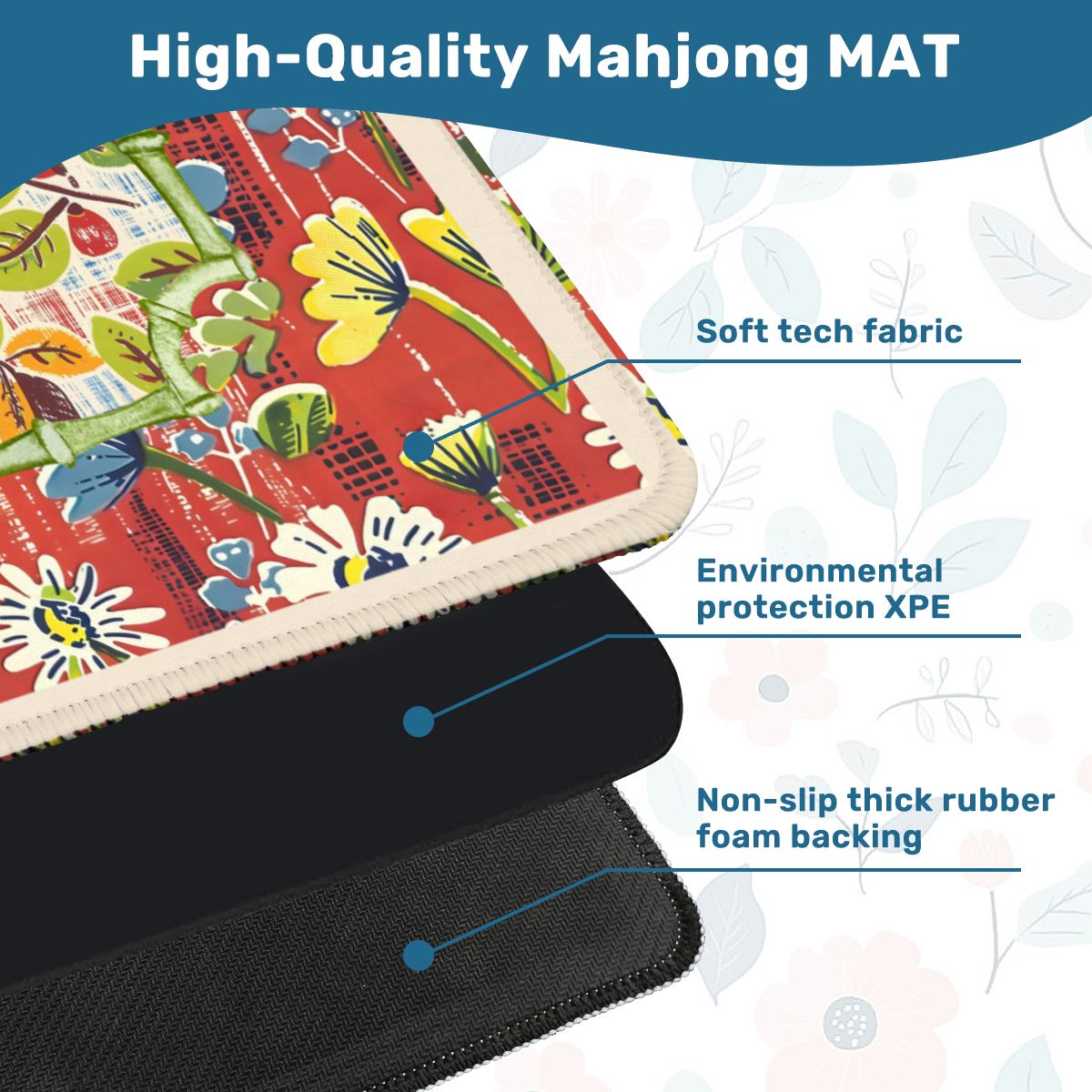 Mahjong Mat Floral Heritage Rust, Yellow Blue, Preppy Mahj Mat Coordinates Well With Heritage Tiles