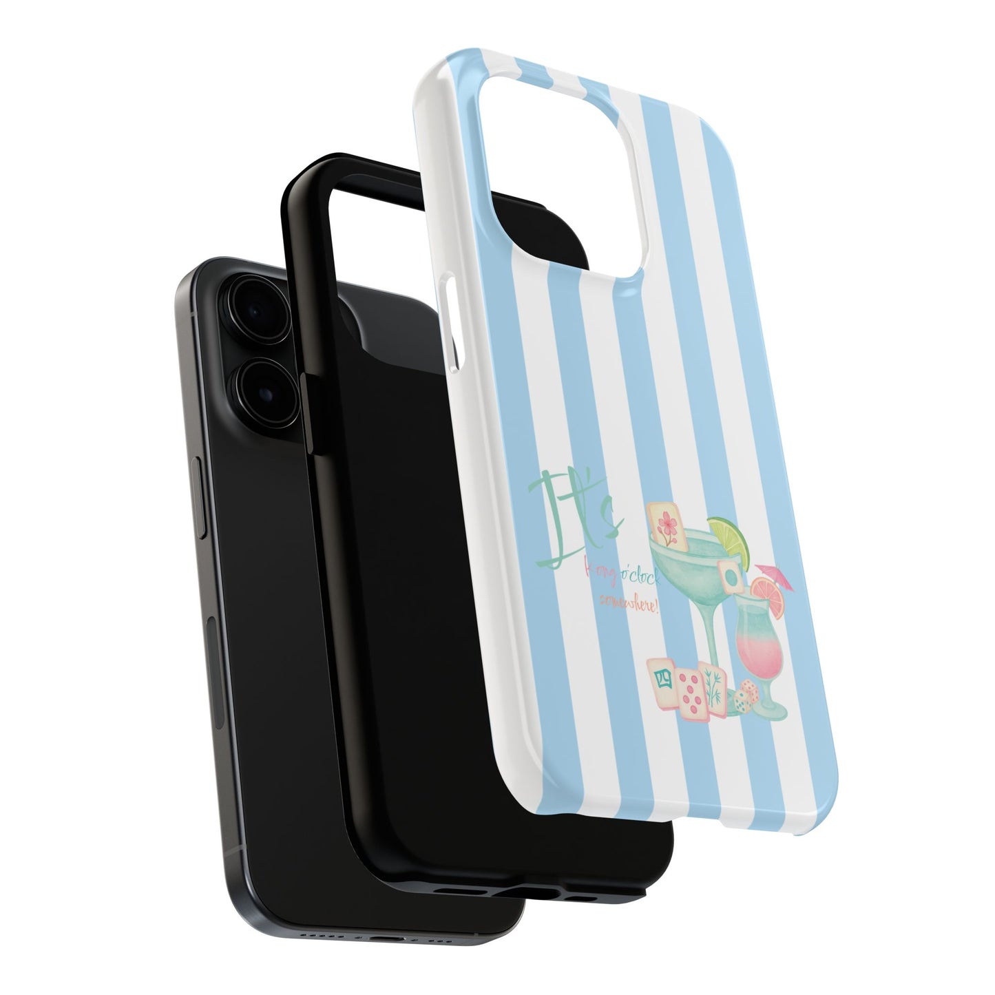 Mahjong Phone Case, Funny It's Kong O' Clock Somewhere, Blue White Preppy Style
