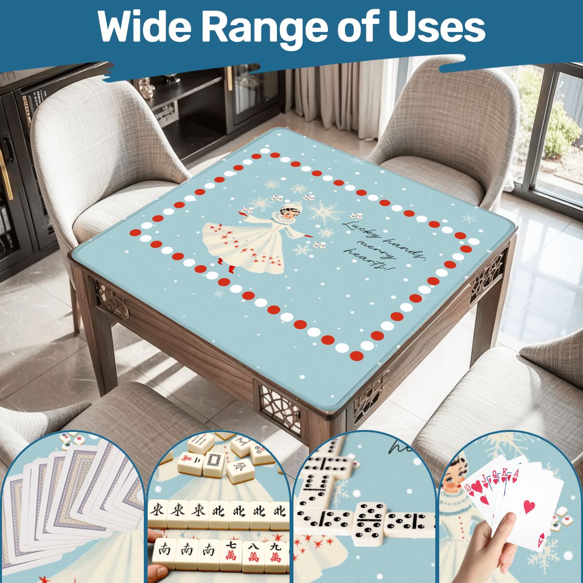 Mahjong Christmas Winter Game Mat Lucky Hands Merry Hearts Nostalgic Christmas Mahjong Mat