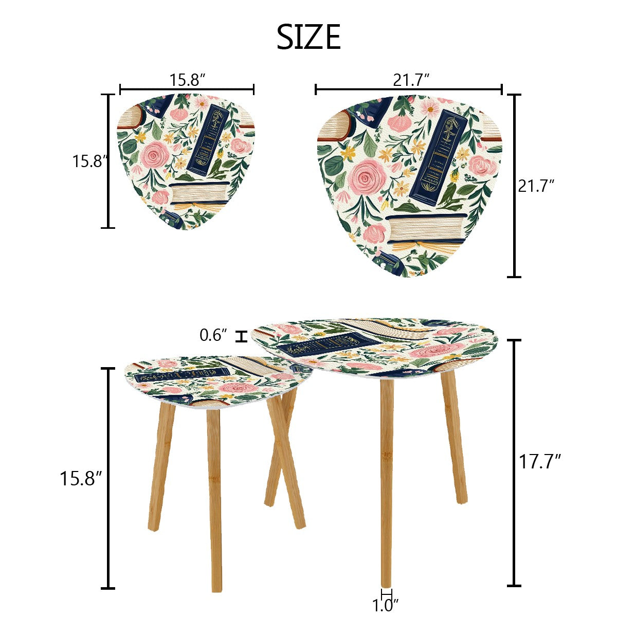 Cozy Book Nook Modern Floral Designed Book Lover Nesting Tables