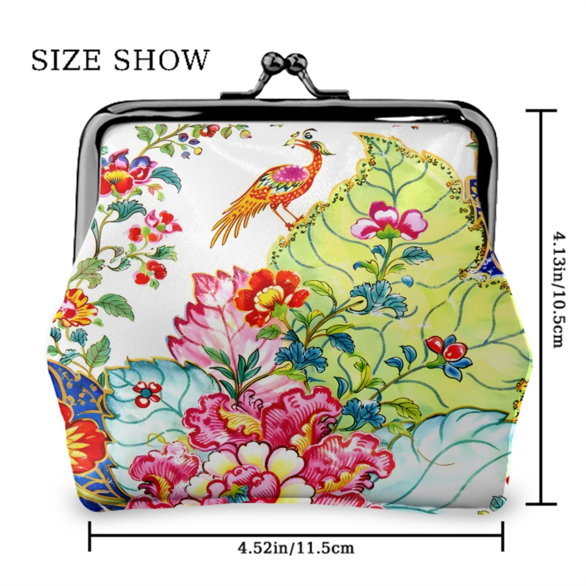 Tobacco Leaf Bam Bird Women's Leather Kiss Lock Coin Purse