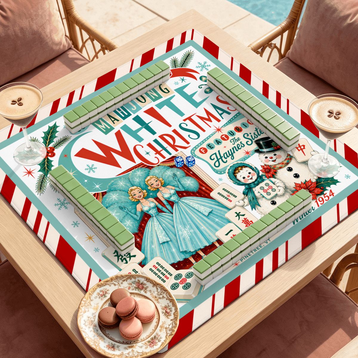 Mahjong White Nostalgic Christmas Haynes Sisters Mahjong Mat Sleek Surface