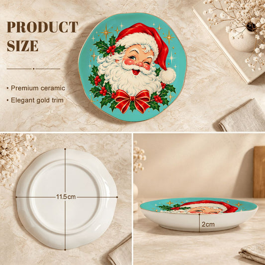 Nostalgic Santa Round Scalloped Ceramic Mahjong Dice Tray - Splash Of Mahj And Color Co.