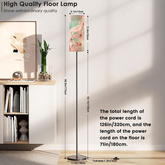 Asian Cherry Blossom Watercolor Modern Book Nook Floor Lamp - Splash of Color Co.