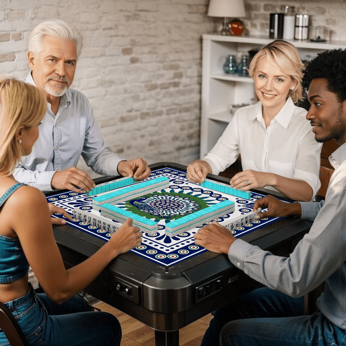 Porcelain Peacock Eye Pottery Inspired Mahjong Mat - Splash Of Mahj And Color Co.