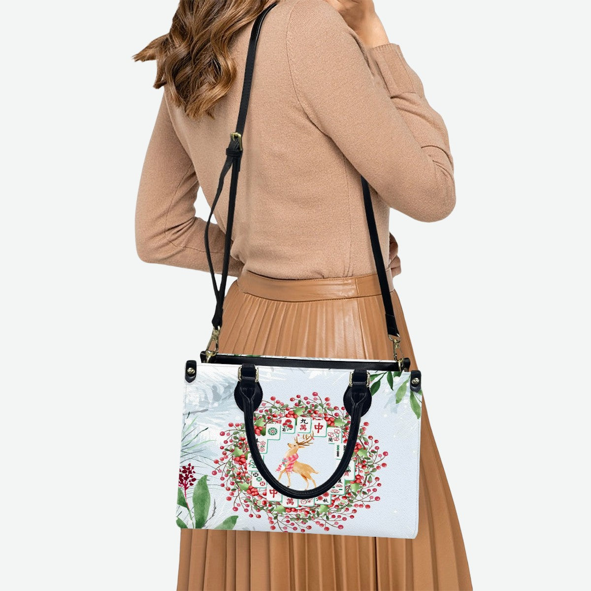 Mahjong Christmas Tile Wreath Cute Festive Whimsical Mahj Holiday Shoulder Handbag