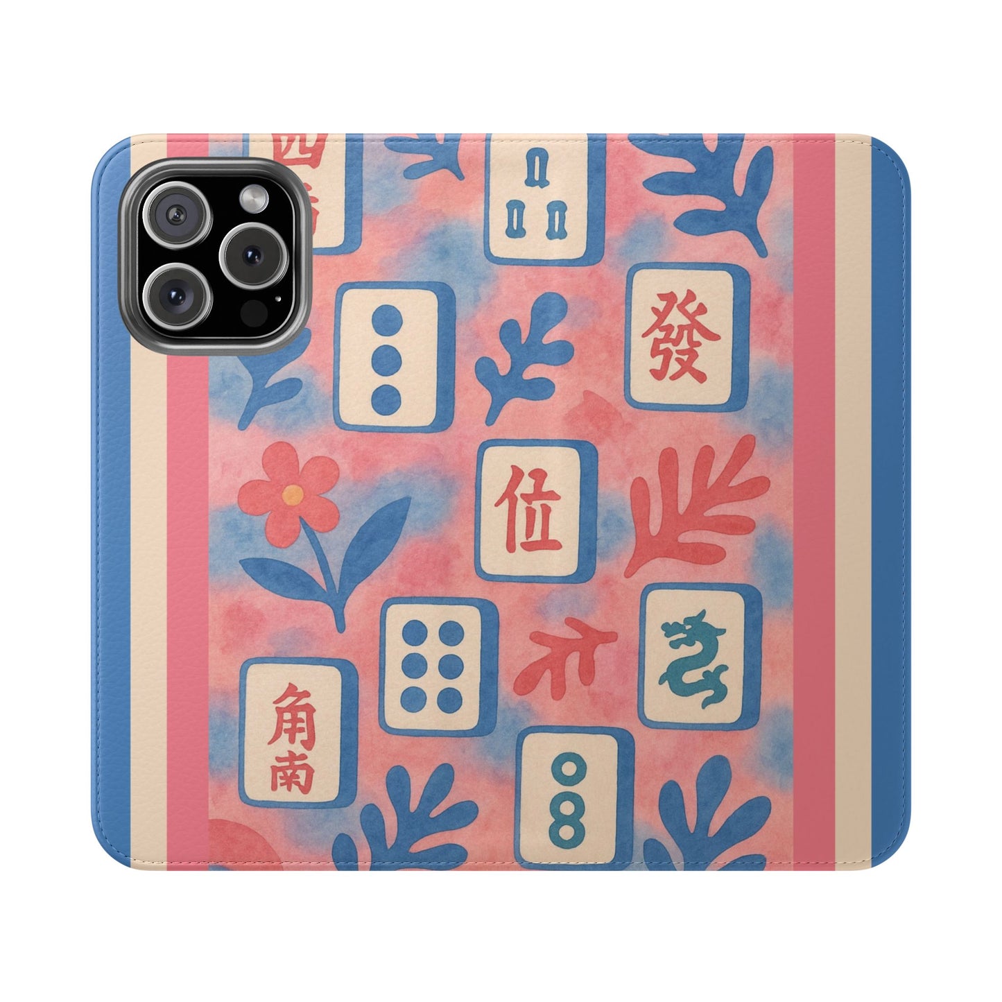 Mahjong Watercolor Artistic Flip Case for Phones, Stylish Wallet Cover, Trendy Phone Accessory, Ideal Gift for Friends, Protective Phone Sleeve