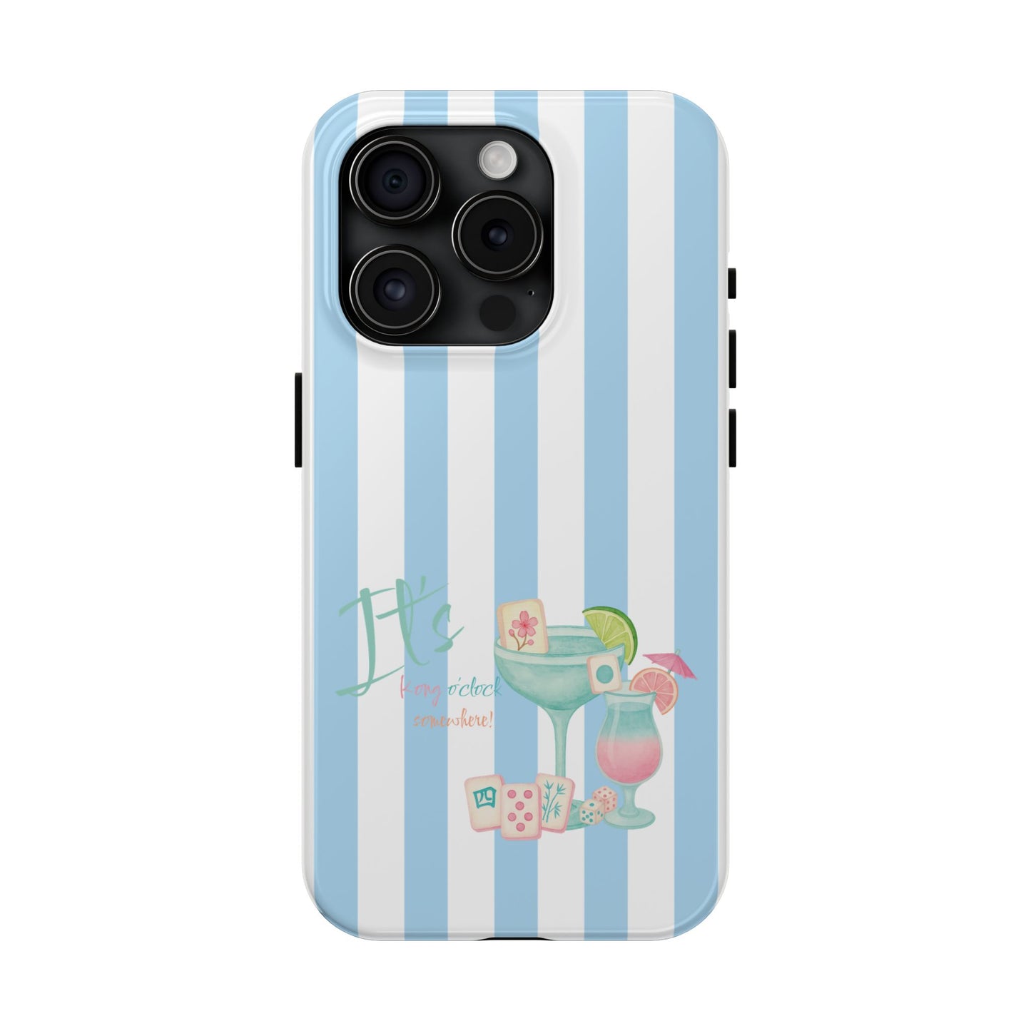 Mahjong Phone Case, Funny It's Kong O' Clock Somewhere, Blue White Preppy Style