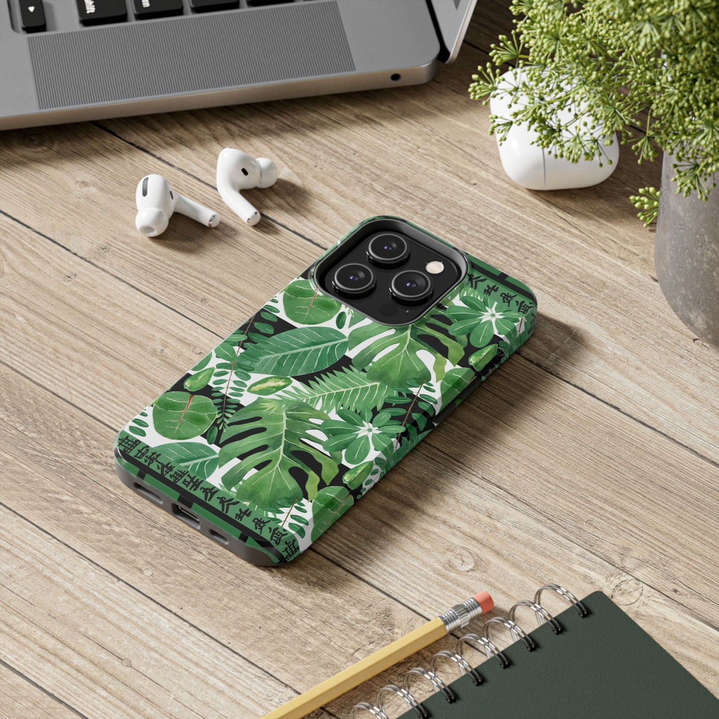 Tropical Mahjong Phone Case Tough Phone Case, Monstera Boho Style