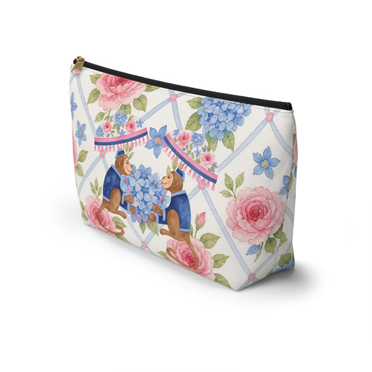 Floral Monkey Hydrangea Roses Vintage Charm Mahjong Tile Accessory Pouch w T - bottom - Splash of Color Co.