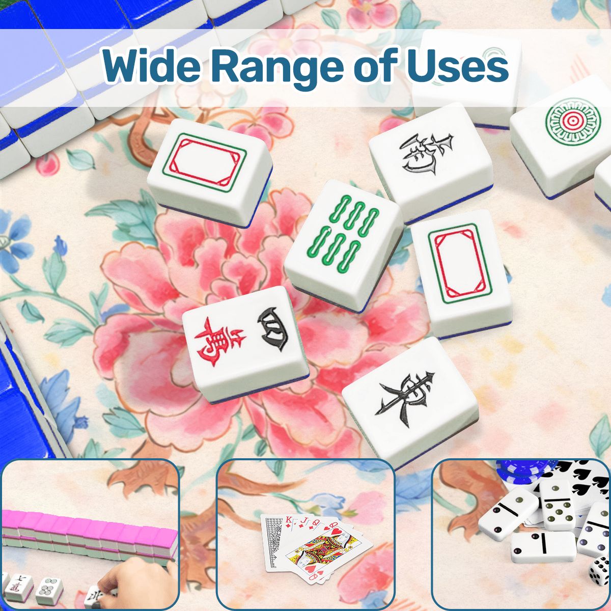 Famille Rose Scalloped Mahjong Mat Preppy Pink, Baby Blue Chinoiserie - Splash of Color Co.