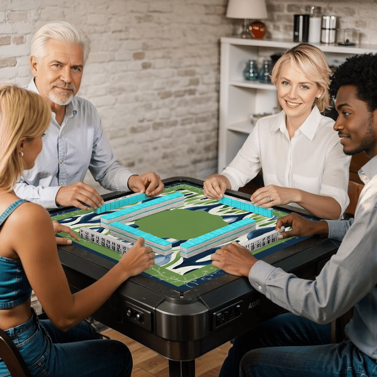 Ikat Watercolor Blue And Green Mahjong Mat - Splash of Color Co.