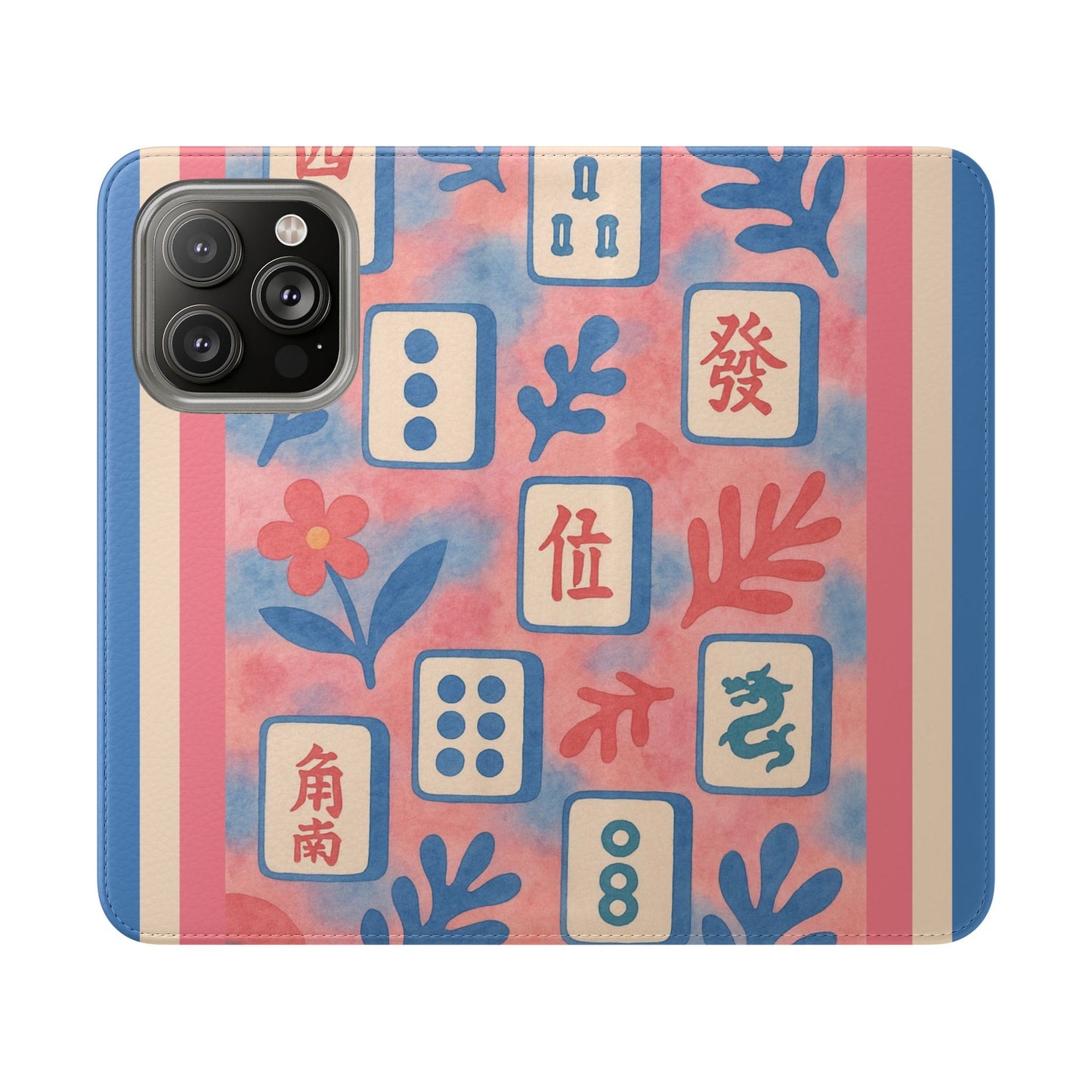 Mahjong Watercolor Artistic Flip Case for Phones, Stylish Wallet Cover, Trendy Phone Accessory, Ideal Gift for Friends, Protective Phone Sleeve