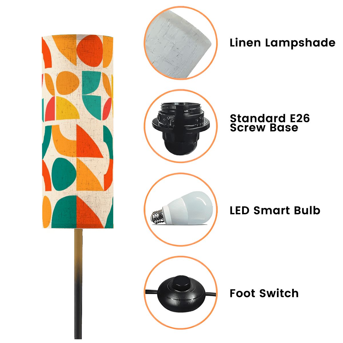 Geometric Color Splash Modern Book Nook Lamp– Teal, Yellow & Orange Floor Lamp