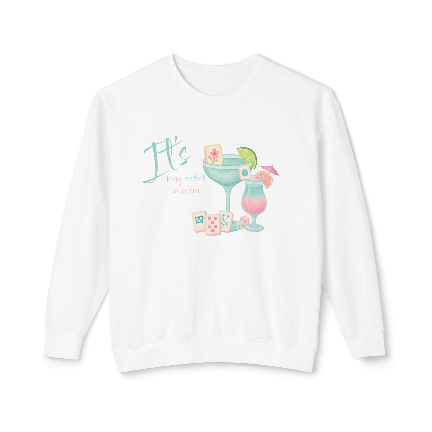 Mahjong Cocktail Funny It's Kong O'Clock Somewhere Unisex Lightweight Crewneck Sweatshirt